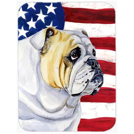 Carolines Treasures Carolines Treasures LH9018LCB USA American Flag with English Bulldog Glass Cutting Board - Large; 15 H x 12 L in. LH9018LCB